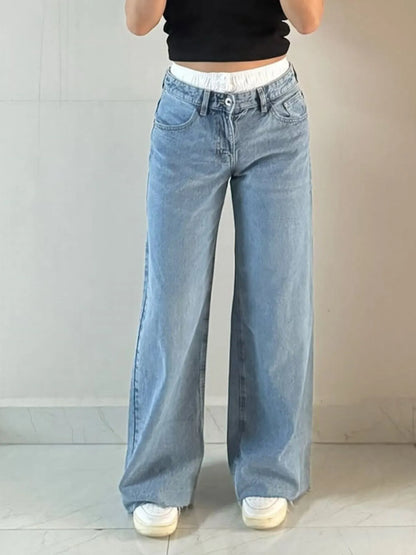 High Waisted Wide Leg Vintage Wash Jeans