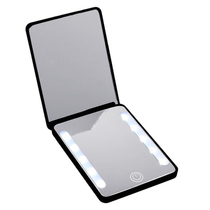 Compact Double-Sided Folding Makeup Mirror Handheld Portable LED Light For Touch-Ups