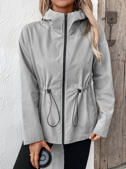 Ivy Lane Drawstring Zip Up Hooded Jacket for Women