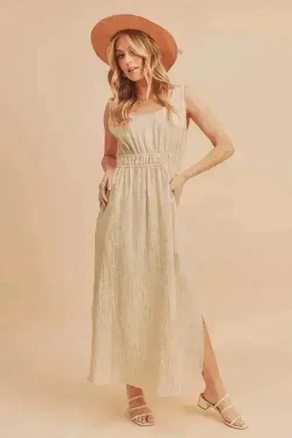 Aemi + Co Side Slit Round Neck Sleeveless Tank Dress