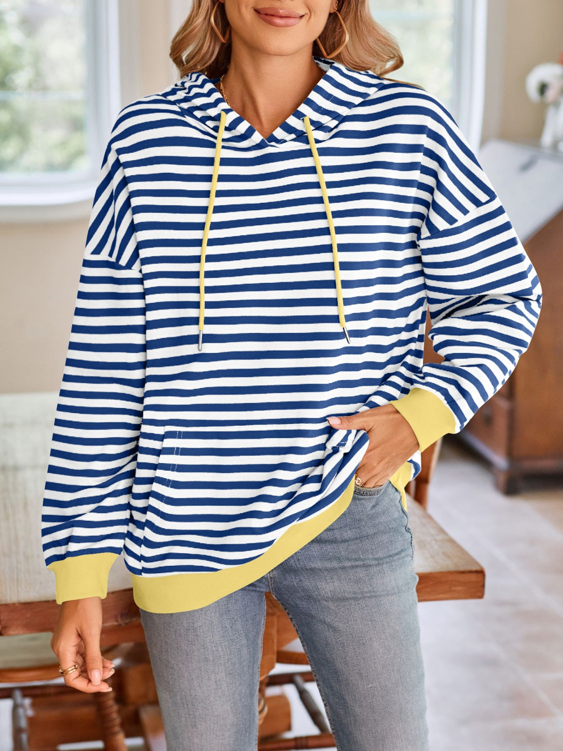 Striped Drawstring Hoodie