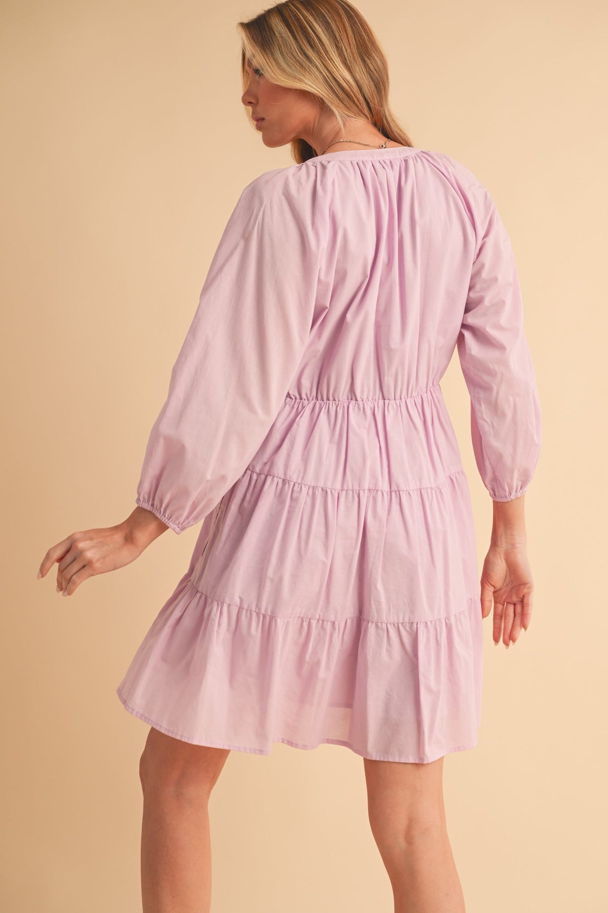 Notched Balloon Sleeve Tiered Mini Dress For Women–Trendy, Chic Style with Modern Balloon Sleeves, Tiered Layers for a Playful &amp; Flirty Look