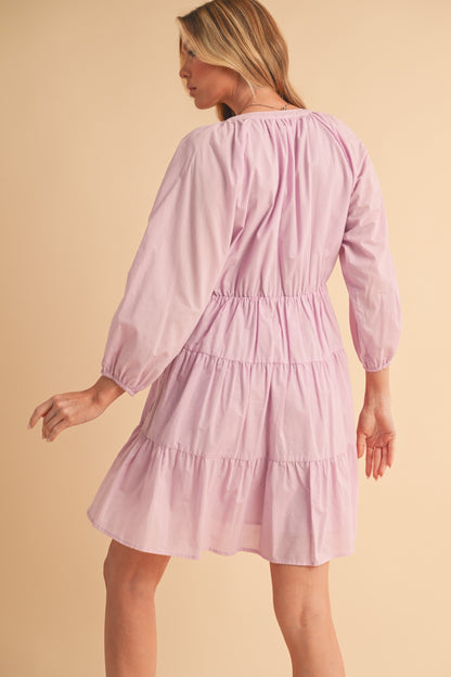 Notched Balloon Sleeve Tiered Mini Dress For Women–Trendy, Chic Style with Modern Balloon Sleeves, Tiered Layers for a Playful &amp; Flirty Look