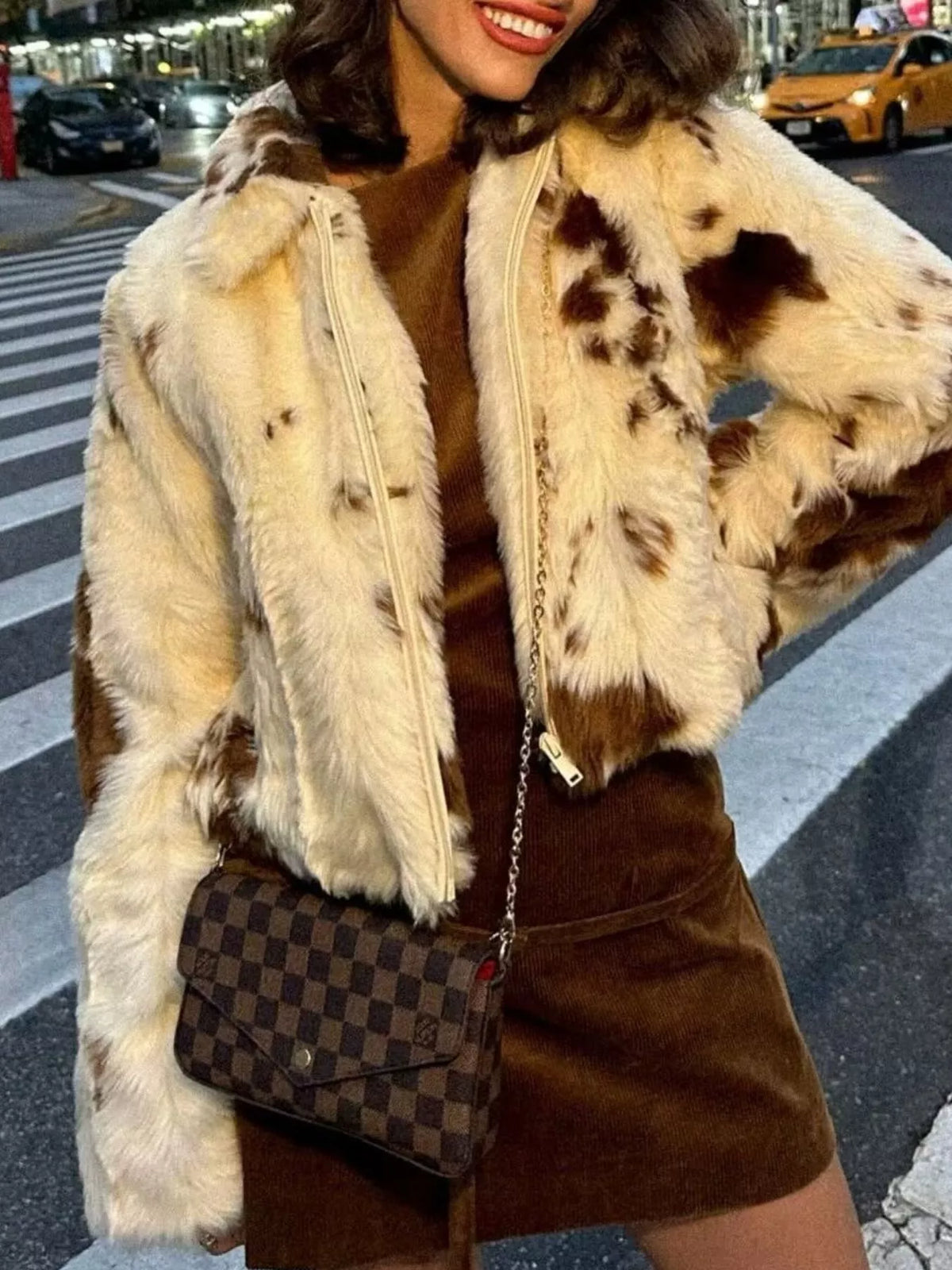 Faux Fur Zip Up Cropped Outerwear