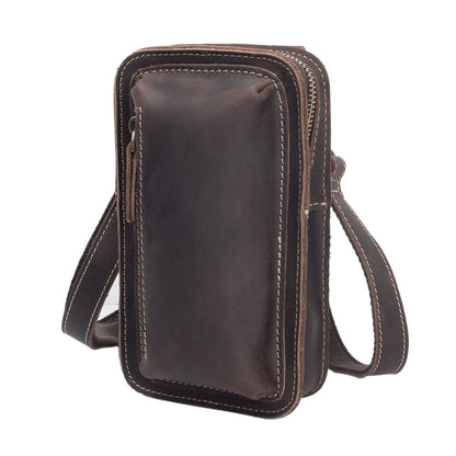 Mens First-Layer Cowhide Crossbody Waist Bag