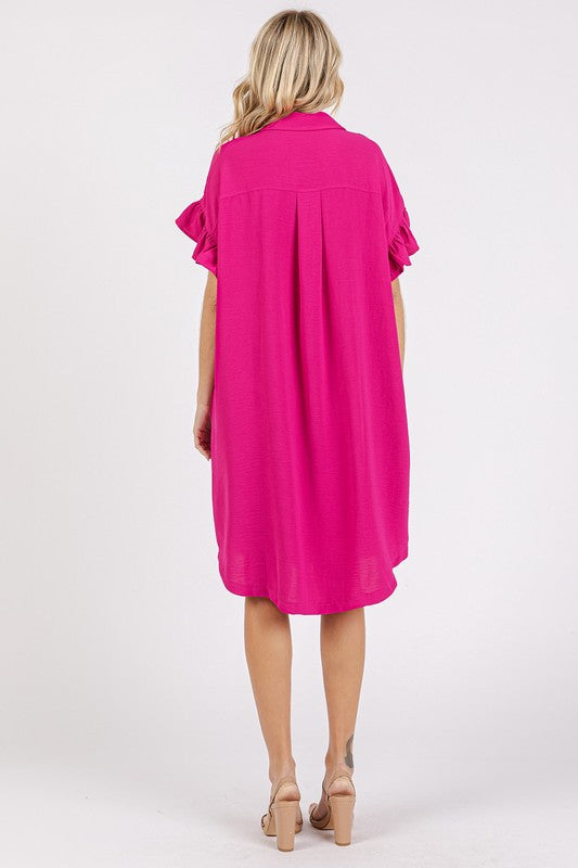 New Button Down Flounce Sleeve Dress with Pockets For Women – Trendy, Casual, Feminine, Practical &amp; Stylish Design For Any Occasion