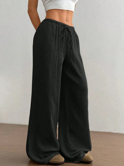 Wide Leg Drawstring Casual Pants