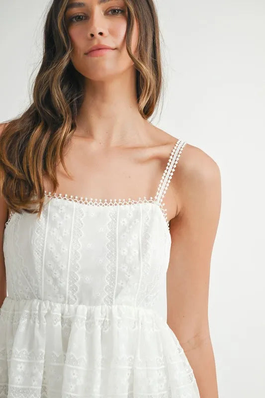 MABLE Eyelet Lace Babydoll Mini Cami Dress