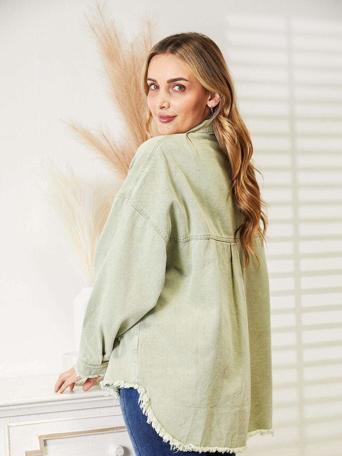 Distressed Raw Hem Denim Jacket for Relaxed Fit Style