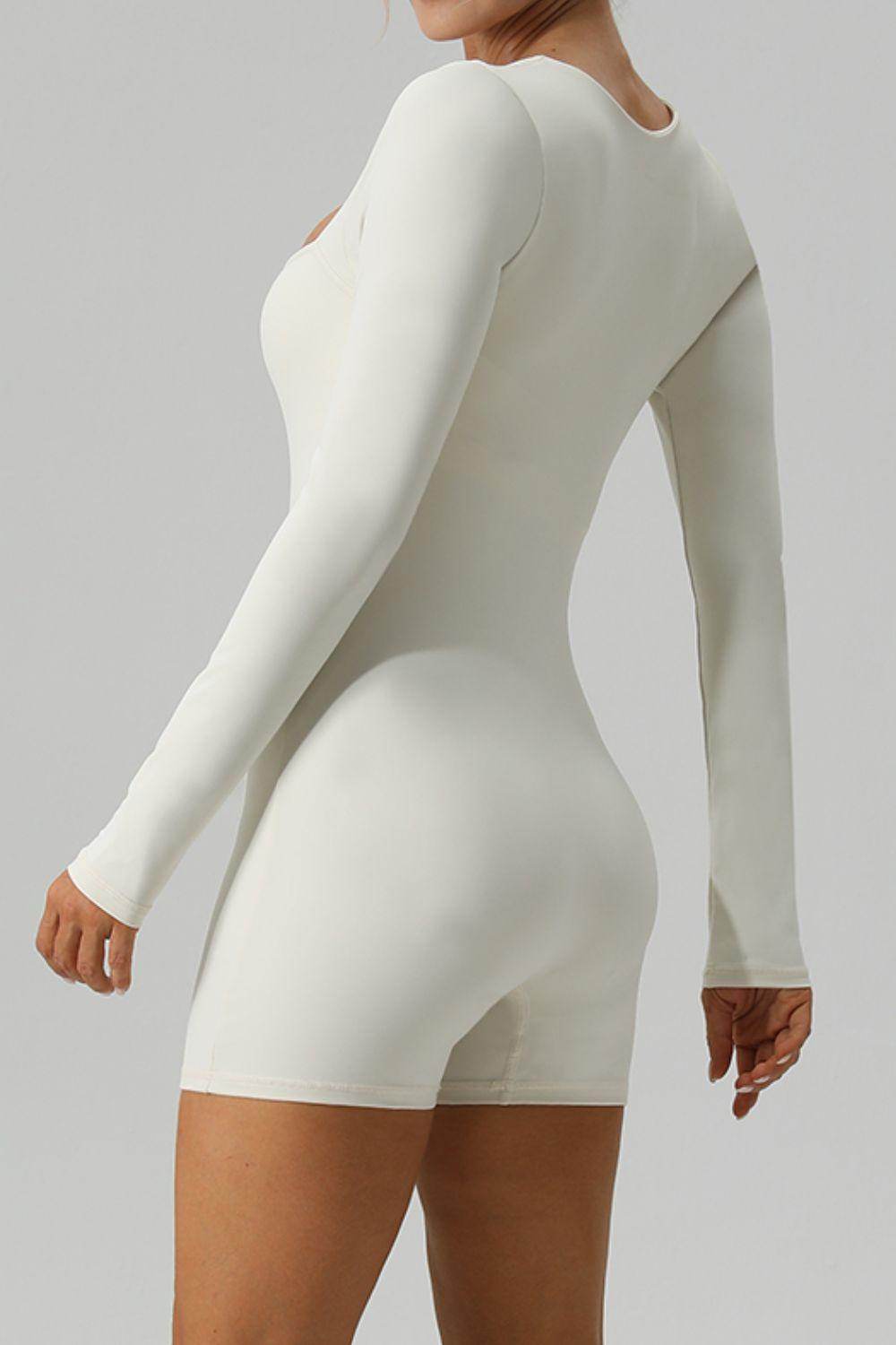 Square Neck Long Sleeve Active Romper for Women Fitness