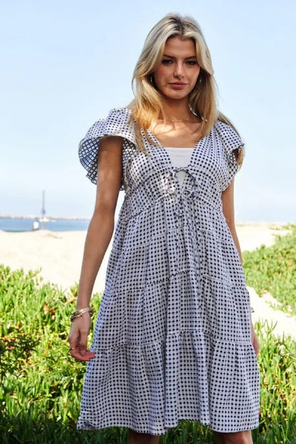 Davi &amp; Dani Jacquard V-Neck Flutter Cap Sleeve Tiered Dress