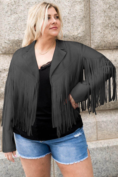 Plus Size Fringe Open Front Jacket for Stylish Layering