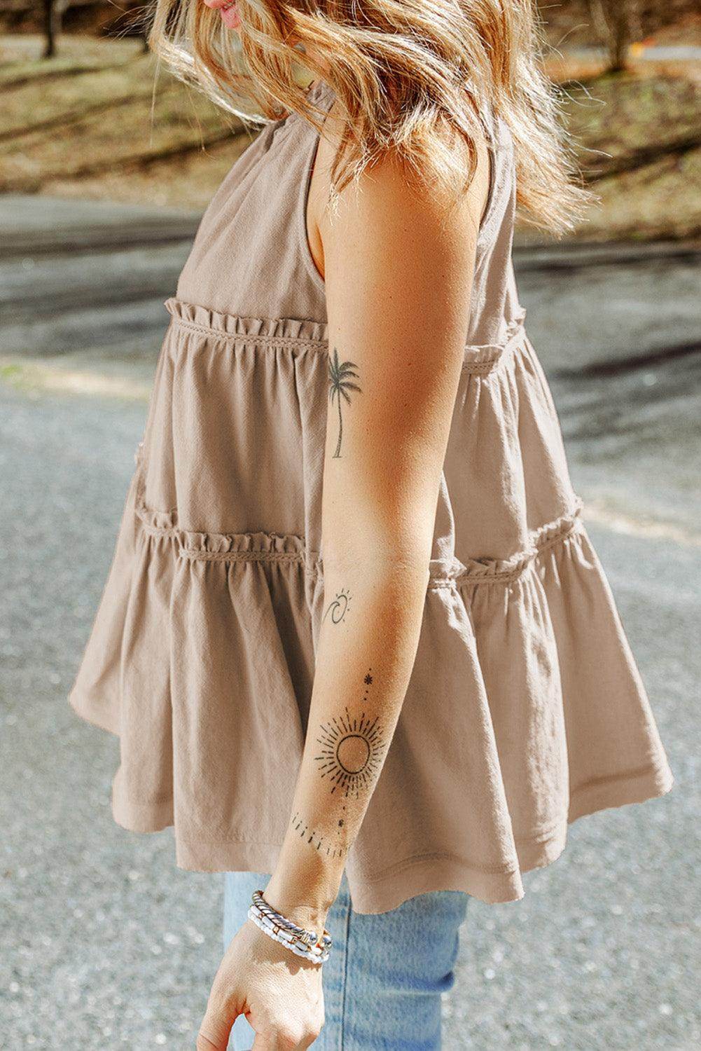 Tiered Frill Tie Neck Tank for Women&