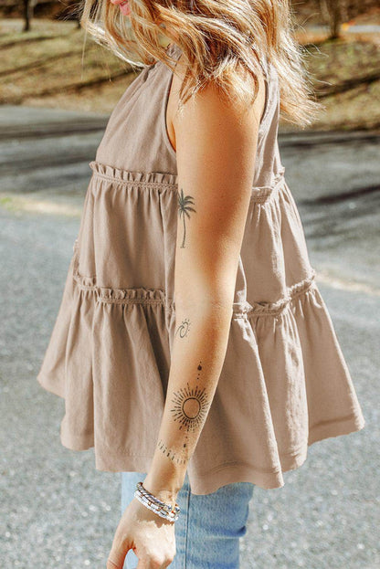 Tiered Frill Tie Neck Tank for Women&