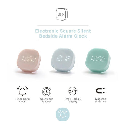 Electronic Square Silent Bedside Alarm Clock Intelligent Temperature Sensing Magnetic Attraction Desk Clock Mini Battery Operated Alarm Clock  Home Decor