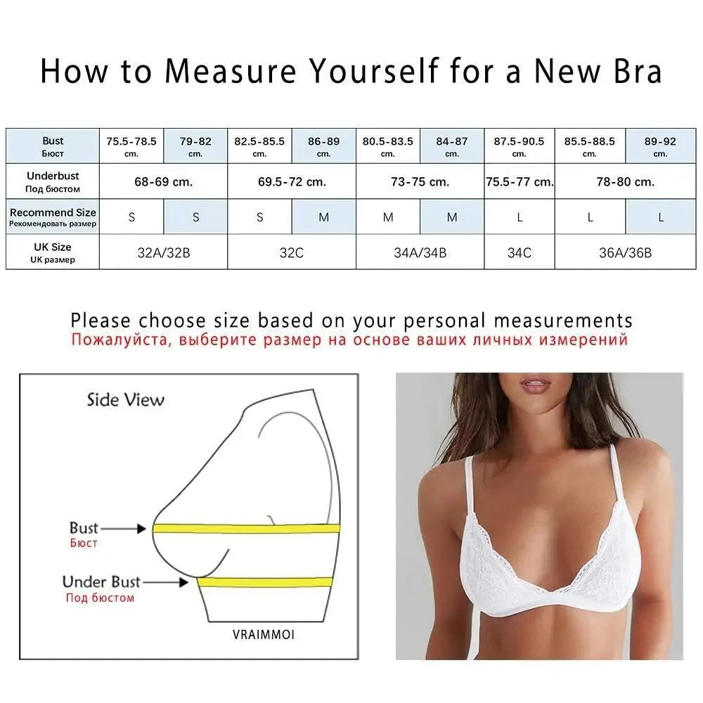 Elegance Lace Thin Triangle Bra For Women Wireless Lingerie Transparent Solid White/Black
