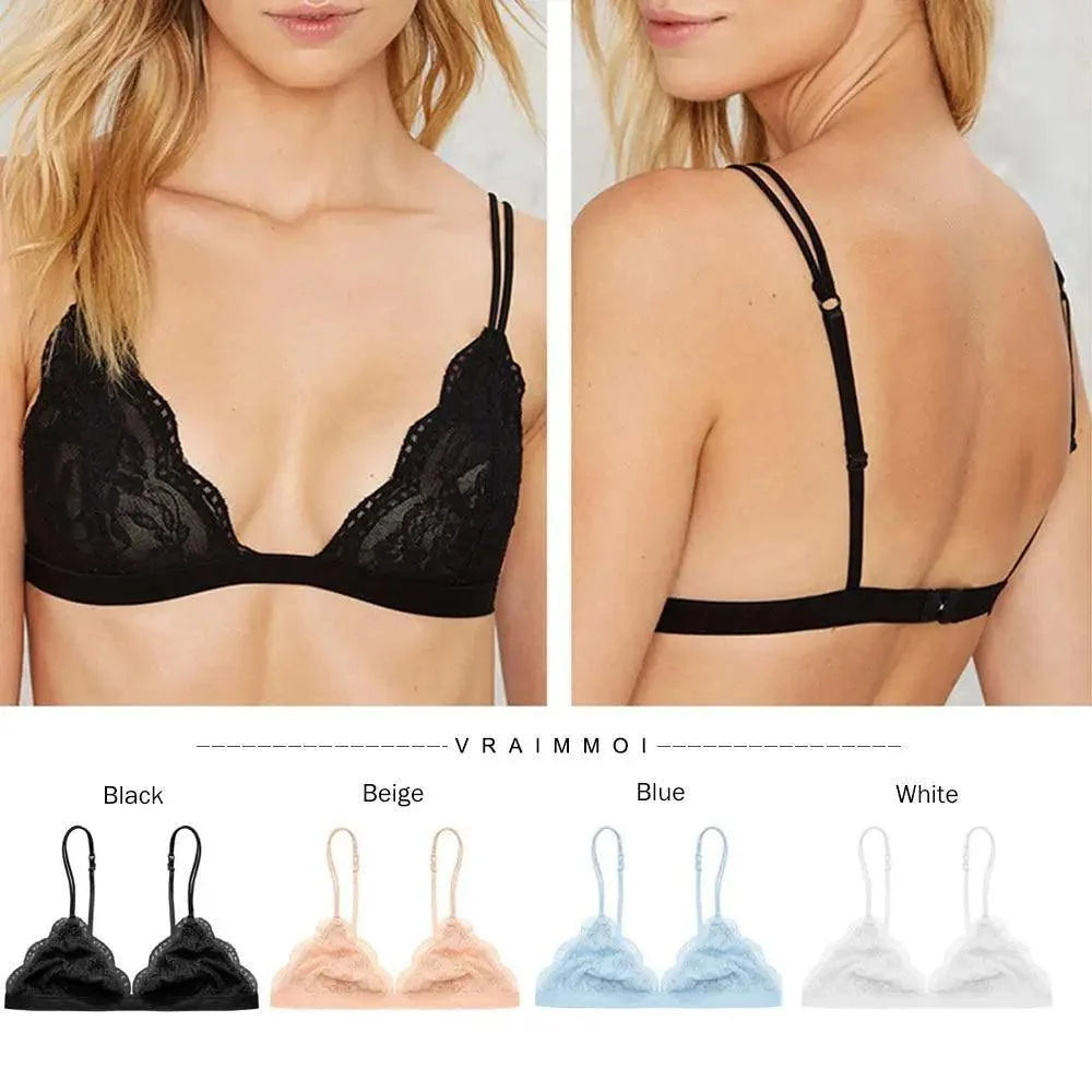Elegance Lace Thin Triangle Bra For Women Wireless Lingerie Transparent Solid White/Black