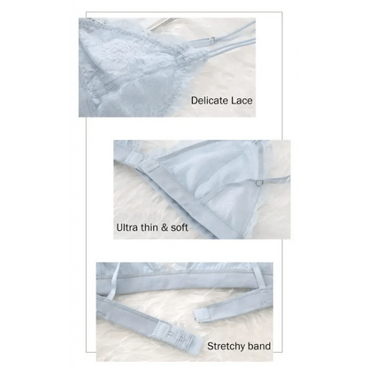 Elegance Lace Thin Triangle Bra For Women Wireless Lingerie Transparent Solid White/Black
