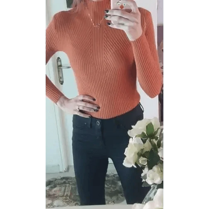 Elegance Solid White and Black Tops,Sweaters Winter Long Sleeve Turtleneck Pullovers Women&