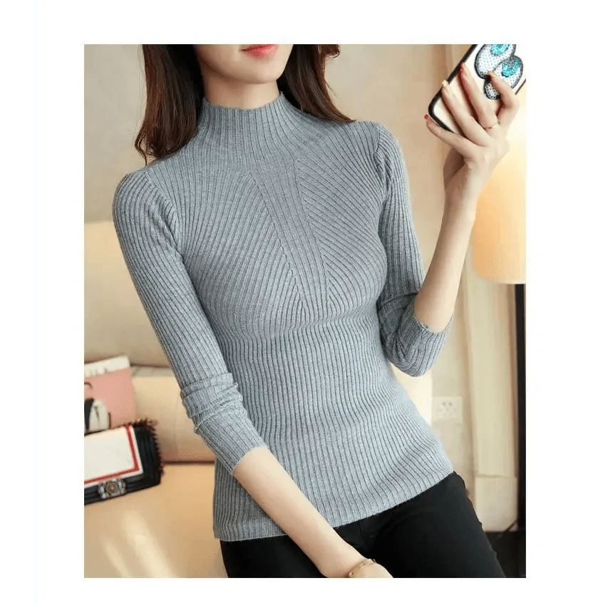 Elegance Solid White and Black Tops,Sweaters Winter Long Sleeve Turtleneck Pullovers Women&