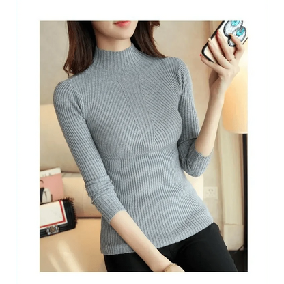 Elegance Solid White and Black Tops,Sweaters Winter Long Sleeve Turtleneck Pullovers Women&