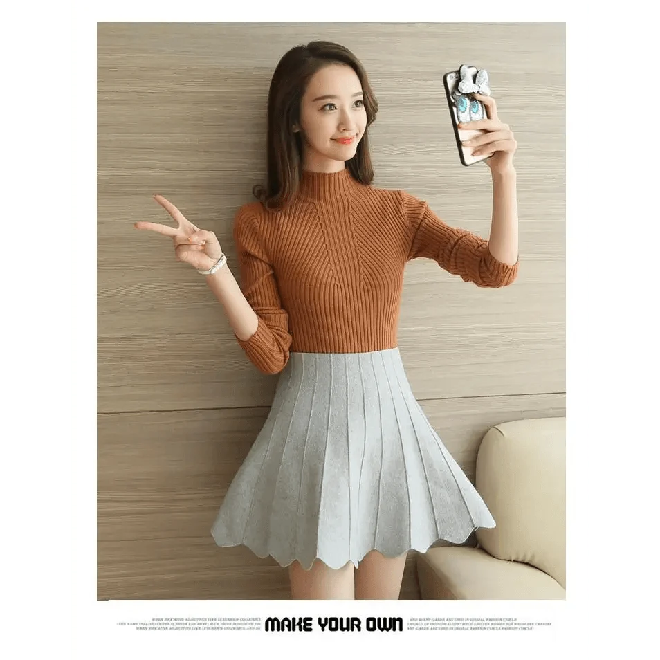 Elegance Solid White and Black Tops,Sweaters Winter Long Sleeve Turtleneck Pullovers Women&