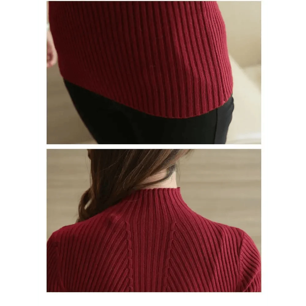 Elegance Solid White and Black Tops,Sweaters Winter Long Sleeve Turtleneck Pullovers Women&