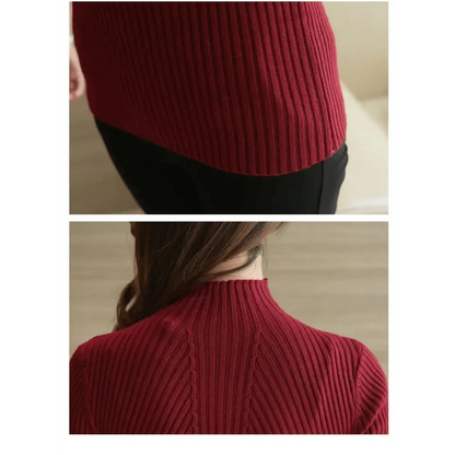 Elegance Solid White and Black Tops,Sweaters Winter Long Sleeve Turtleneck Pullovers Women&