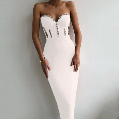 Elegant Beading Party Midi Dress