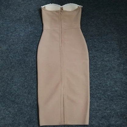 Elegant Beading Party Midi Dress