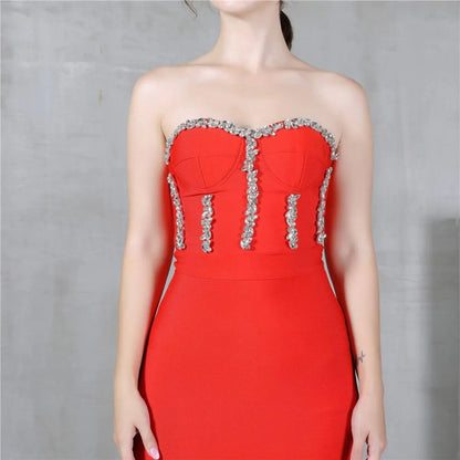 Elegant Beading Party Midi Dress