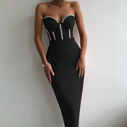 Elegant Beading Party Midi Dress