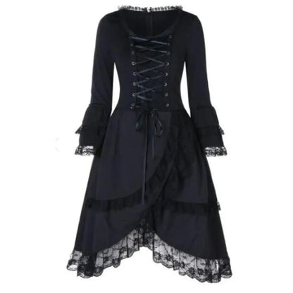 Elegant Gothic Lolita Dress - Big Bow Collar, Lace-Up Pleated Design