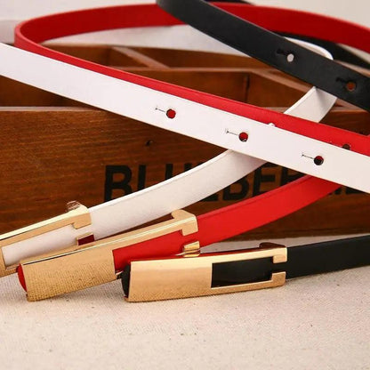 Elegant Leather Adjustable Thin Belt For Women Unique Black Design Ladies Belt High Quality Charming Waistbands For Dress
