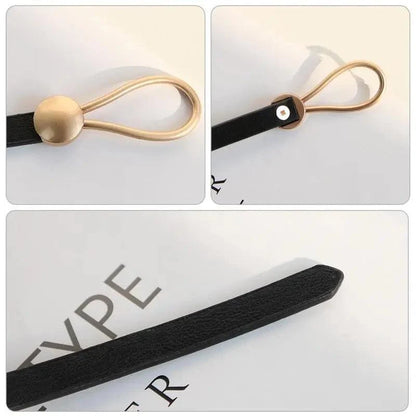Elegant Leather Adjustable Thin Belt For Women Unique Black Design Ladies Belt High Quality Charming Waistbands For Dress