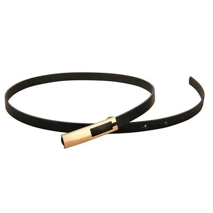 Elegant Leather Adjustable Thin Belt For Women Unique Black Design Ladies Belt High Quality Charming Waistbands For Dress