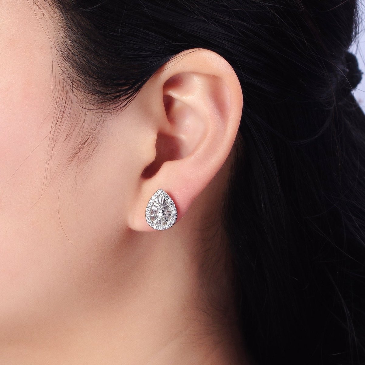 Elegant Luxury Gold Teardrop Stud Earring Cubic Zirconia Stone Tear Drop Stud AB446 AB776