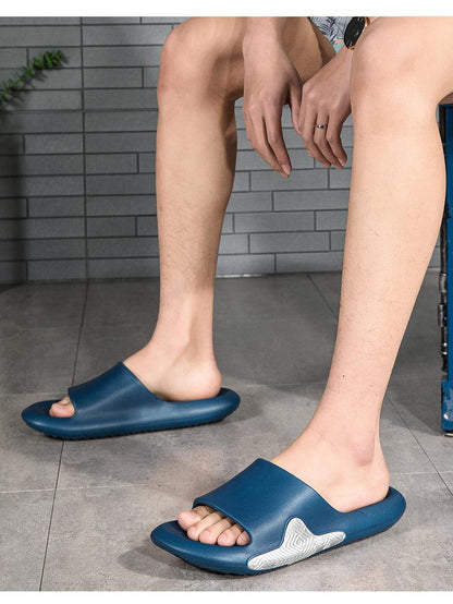 Elegant Men Black Soft Slides Light-Weight Anti-Slip Home Slippers Summer Anti-Odor House Shoes Unisex Shower Bathroom Slipper EVA Massage Foam Super Soft Non-Slip Slippers