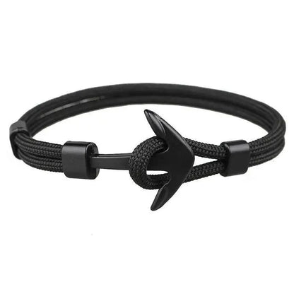 Elegant Modern Handmade Stainless Steel Men Anchor Bracelet made of Nylon in Navy Blue Color For Man