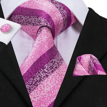 Elegant Pink Silk  Necktie Pocket Square Cufflinks Set Elegant Men&
