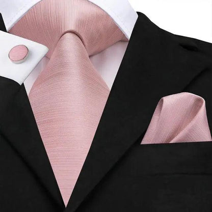 Elegant Pink Silk  Necktie Pocket Square Cufflinks Set Elegant Men&