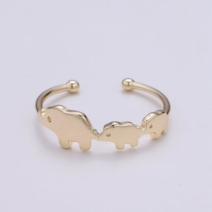 Elephant Family 18k Gold Ring, Adjustable Gold Curb Ring, Simple Elephant Ring, The Bond RingR-259