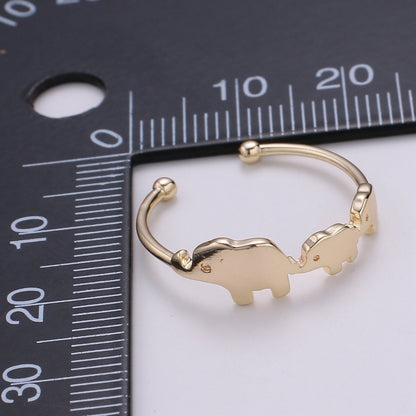 Elephant Family 18k Gold Ring, Adjustable Gold Curb Ring, Simple Elephant Ring, The Bond RingR-259