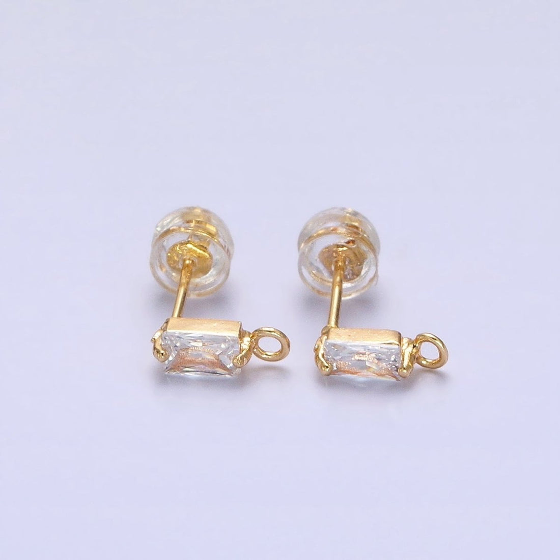 Emerald Cut CZ Diamond Stud Earring Gold Earring Post with Open Link for Earring Supply Z-178 Z-179