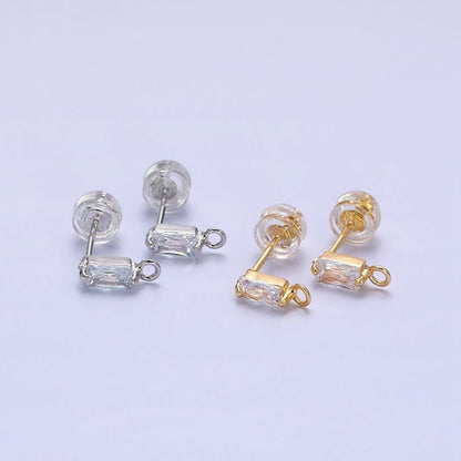 Emerald Cut CZ Diamond Stud Earring Gold Earring Post with Open Link for Earring Supply Z-178 Z-179