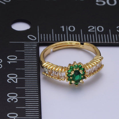 Emerald Green Celestial Sun Flower Clear Baguette Cubic Zirconia Band Ring | S-288