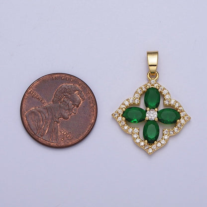 14K Gold Filled 26mm Green Micro Paved CZ Geometric Clover Flower Pendant | X548