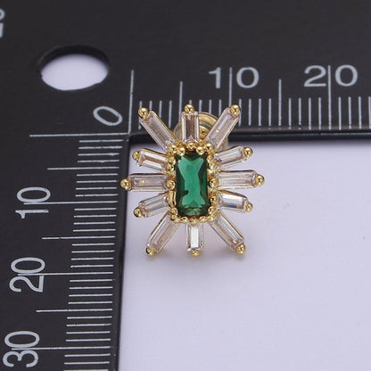 Emerald Green Cz Stud Earring Star Burst Clear Baguette Stud V-098