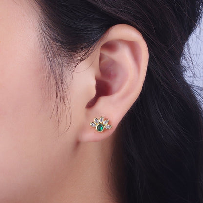 Emerald Green Cz Stud Earrings Gold Marquise Cluster Flower Stud AD-082
