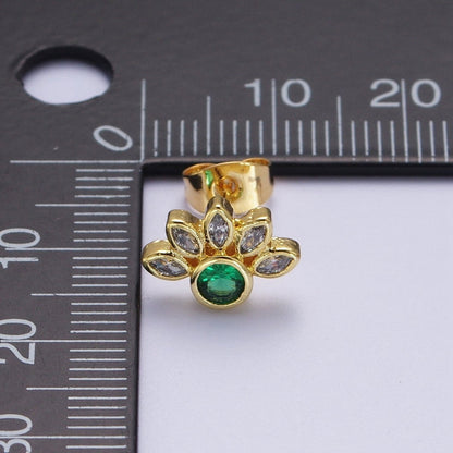Emerald Green Cz Stud Earrings Gold Marquise Cluster Flower Stud AD-082